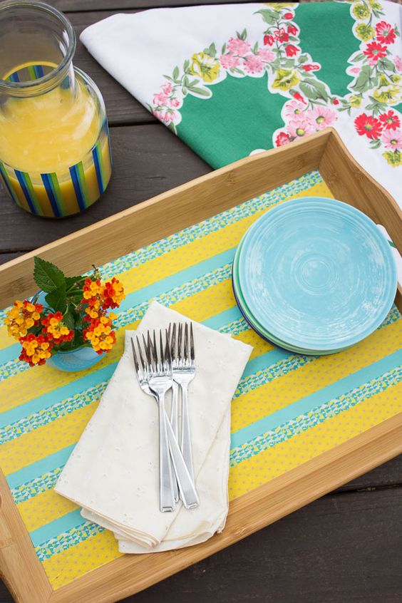 decorar bandejas con washi tape