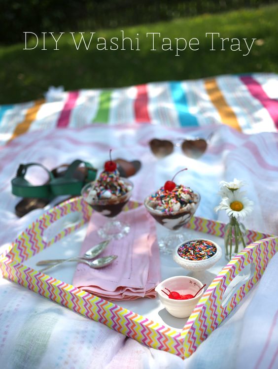 decorar bandejas con washi tape