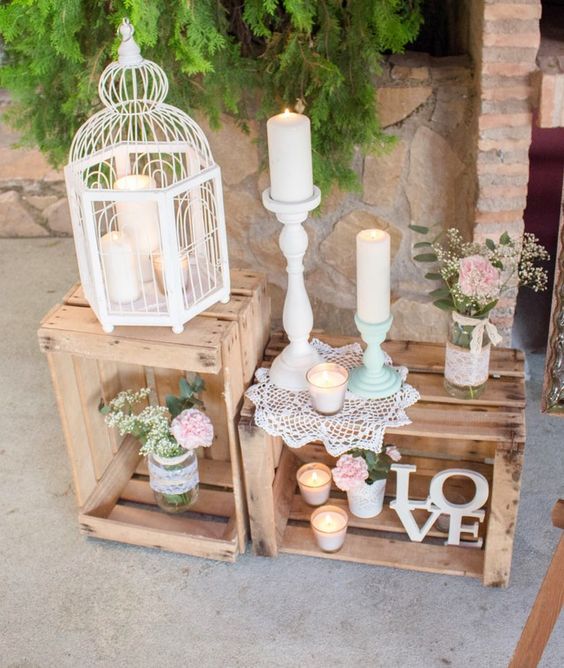 cajas de madera vintage en tu boda  Mesas de boda, Centros de mesa para  boda, Boda