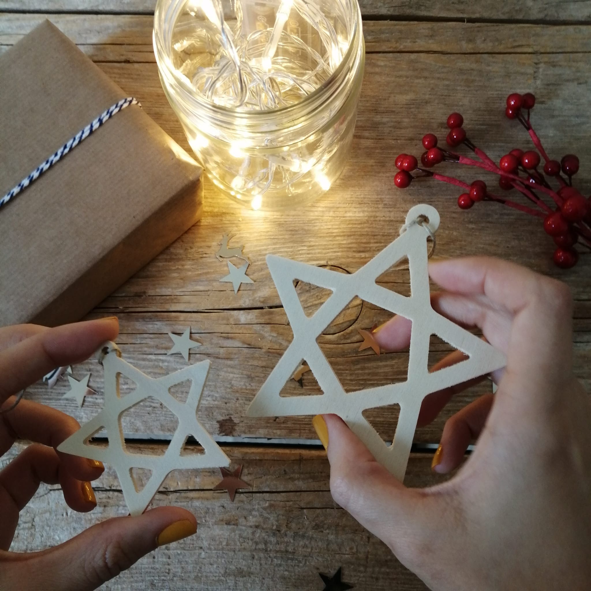 Adornos navidad estrella madera